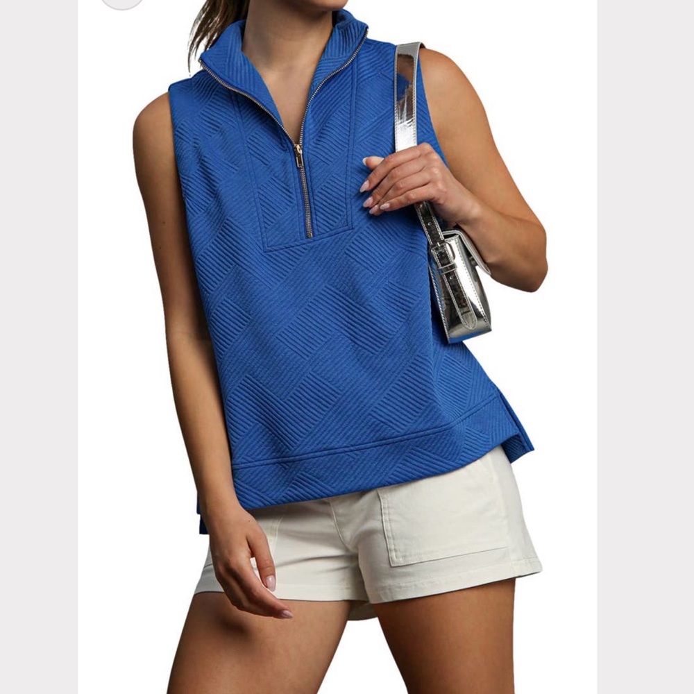 New With Tags! Umgee Royal Blue Sleeveless Zip Mock Neck Tank Size L
